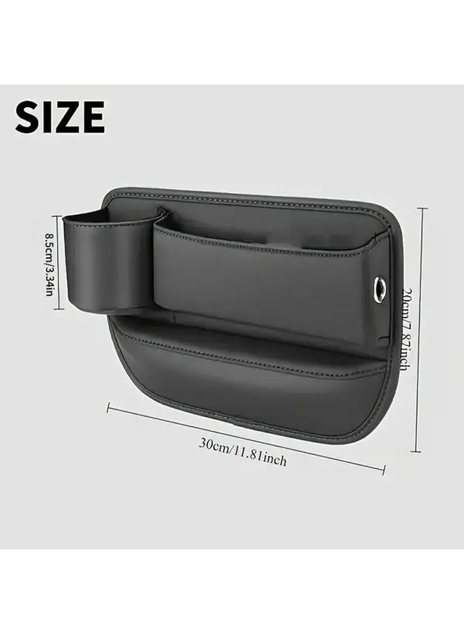 2pc Black PU Car Seat Organizer With Cup Holder And Phone Stand - Image 3